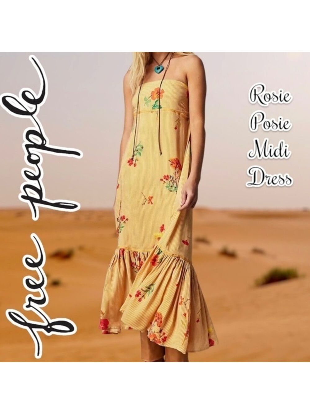 FREE PEOPLE NWT Rosie Posie Strap/Strapless Empire-Waist Viscose Midi Dress/LG